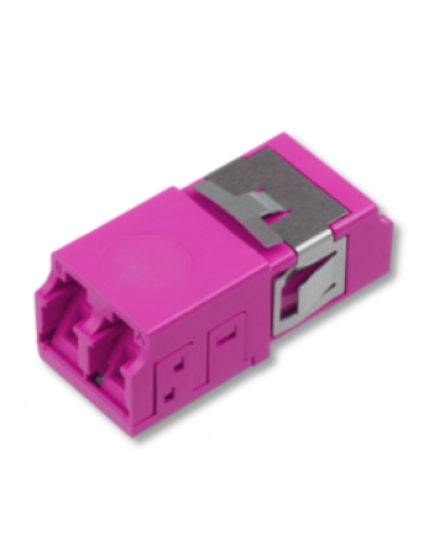 Оптический адаптер OM4, дуплекс LC, без фланцев, со шторками, пурпурный Eurolan (36A-40-2L-11MG) в Новороссийске Проходные адаптеры и розетки оптические Pintop.ru