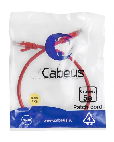 Патч-корд медный U/UTP кат.5е (0,5м) LSZH (красный) Cabeus (PC-UTP-RJ45-Cat.5e-0.5m-RD-LSZH) в Новороссийске Патчкорды (медные) Pintop.ru