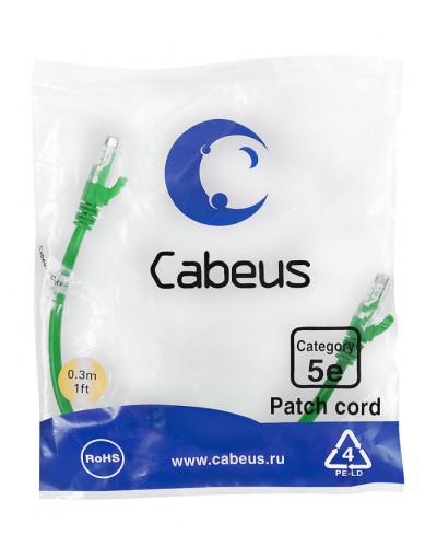 Патч-корд медный U/UTP кат.5е (0,3м) LSZH (зеленый) Cabeus (PC-UTP-RJ45-Cat.5e-0.3m-GN-LSZH) в Новороссийске Патчкорды (медные) Pintop.ru