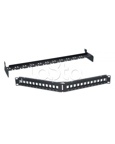 Патч-панель угловая модульная 19, 1U, 24 порта RJ-45, для неэкранированных модулей, с задним кабельным организатором (без модулей) Cabeus PLB-24-CON в Новороссийске Патч панель Pintop.ru