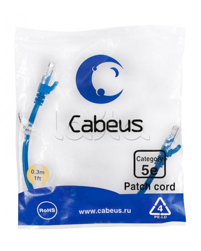 Патч-корд медный U/UTP кат.5е (0,3м) LSZH (синий) Cabeus (PC-UTP-RJ45-Cat.5e-0.3m-BL-LSZH) в Новороссийске Патчкорды (медные) Pintop.ru
