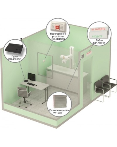 Комплект светового, звукового и голосового вызова посетителя в кабинет Hostcall MP-912W2 в Новороссийске Система оповещения и трансляции Hostcall Pintop.ru