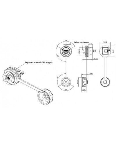 Промышленный модуль Keystone Jack RJ-45 (8P8C) Hyperline (KJ-IE-8P8C-C5e-180-SH-F-BK) в Новороссийске Патч-корды и пигтейлы Pintop.ru