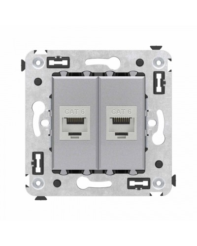Компьютерная розетка RJ-45 в стену, кат.6 двойная экранированная, Avanti, Закаленная сталь DKC (4404794) в Новороссийске Розетки компьютерные и телефонные Pintop.ru