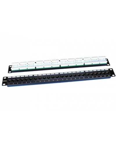Патч-панель 19, 1U, 24 порта RJ-45, категория 5e, Dual IDC, ROHS, цвет черный Hyperline PP3-19-24-8P8C-C5E-110D в Новороссийске Патч панель Pintop.ru