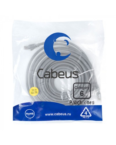 Патч-корд медный U/UTP кат.6 (10м) LSZH (серый) Cabeus (PC-UTP-RJ45-Cat.6-10m-LSZH) в Новороссийске Патчкорды (медные) Pintop.ru