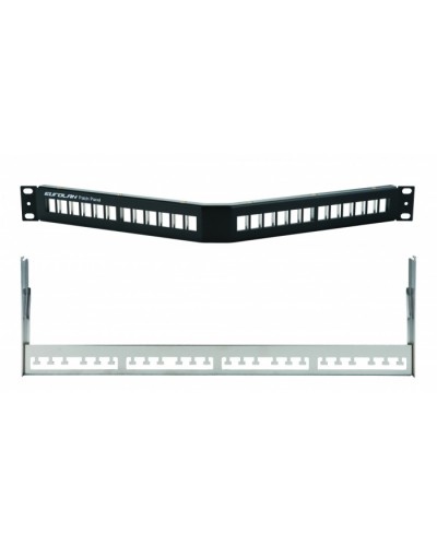 Коммутационная угловая панель 19” наборная, FTP, 1U, 24 порта, черный Eurolan (27A-00-24BL) в Новороссийске Патч панель Pintop.ru