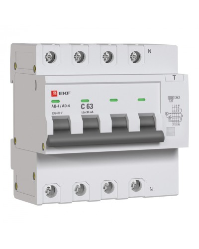 Дифференциальный автомат АД-4 63А/ 30мА (хар. C, AC, электронный) 6кА EKF PROxima (DA4-6-63-30-pro) в Новороссийске Электротехническое оборудование Pintop.ru