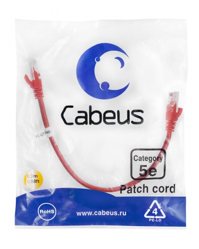 Патч-корд медный U/UTP кат.5е (0,3м) LSZH (красный) Cabeus (PC-UTP-RJ45-Cat.5e-0.3m-RD-LSZH) в Новороссийске Патчкорды (медные) Pintop.ru