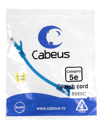 Патч-корд медный U/UTP кат.5е (0,15м) LSZH (синий) Cabeus (PC-UTP-RJ45-Cat.5e-0.15m-BL-LSZH) в Новороссийске Патчкорды (медные) Pintop.ru