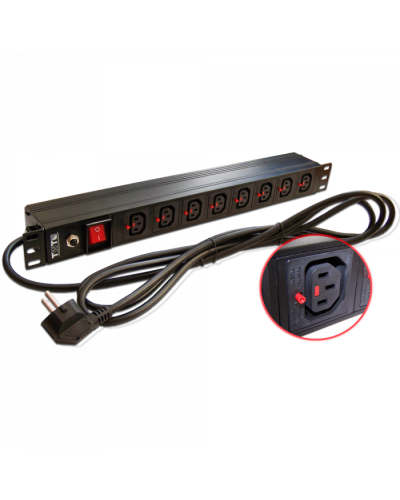Блок розеток 19, 1-фазный с выкл,10A / 250V, 8xC13 с фикс вилки, 3 м, вилка Schuko TWT (TWT-PDU-10A8C3L-3.0) в Новороссийске Блоки розеток Pintop.ru