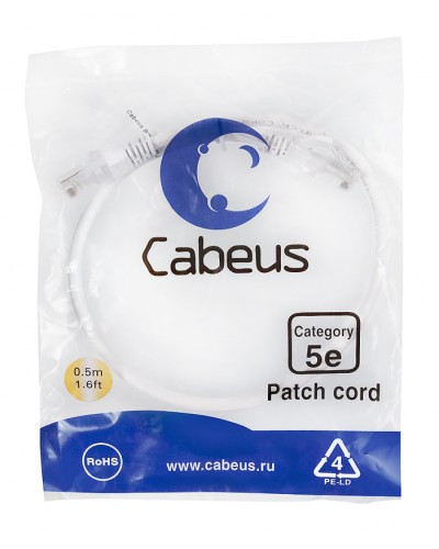 Патч-корд медный U/UTP кат.5е (0,5м) LSZH (белый) Cabeus (PC-UTP-RJ45-Cat.5e-0.5m-WH-LSZH) в Новороссийске Патчкорды (медные) Pintop.ru