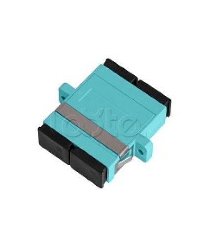 Адаптер NIKOMAX волоконно-оптический, соединительный, многомодовый, стандарта OM3, SC/UPC-SC/UPC, двойной, пластиковый, без шторки, с фланцами, аква, уп-ка 2шт. NIKOMAX (NMF-OA2M3-FN-SCU-SCU-AQ-2) в Новороссийске Проходные адаптеры и розетки оптические Pint