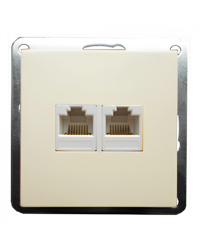 Розетка телефонная двойная 2хRJ-11 с накладкой (бежевый) LK60 (865601-1) в Новороссийске Розетки компьютерные и телефонные Pintop.ru