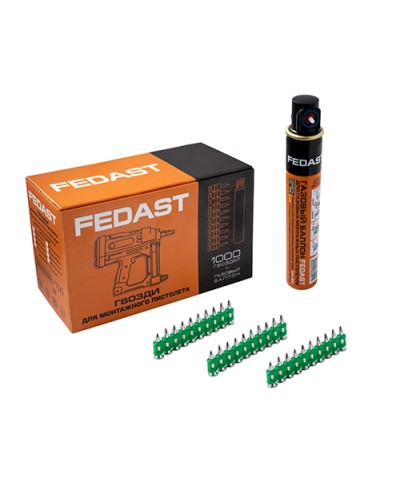 Гвозди 3.0*19 мм усиленные для монтажного пистолета в комплекте с газовым баллоном 165 мм FEDAST (fd3019egfc) в Новороссийске Крепеж: Дюбели, шурупы, саморезы Pintop.ru