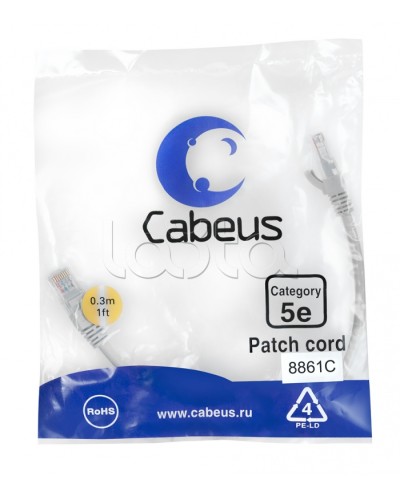 Патч-корд медный U/UTP кат.5е (0,3м) LSZH (белый) Cabeus (PC-UTP-RJ45-Cat.5e-0.3m-WH-LSZH) в Новороссийске Патчкорды (медные) Pintop.ru