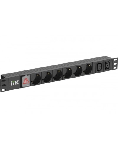 ITK 6 розеток нем. ст. + 2 С13 LED 1U вх. С14 алюмин.(PH12-6D2C133) в Новороссийске Блоки розеток Pintop.ru