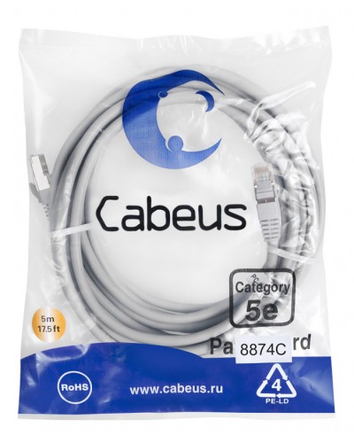 Патч-корд медный F/UTP кат.5е (10м) PVC (серый) Cabeus (PC-FTP-RJ45-Cat.5e-10m) в Новороссийске Патчкорды (медные) Pintop.ru