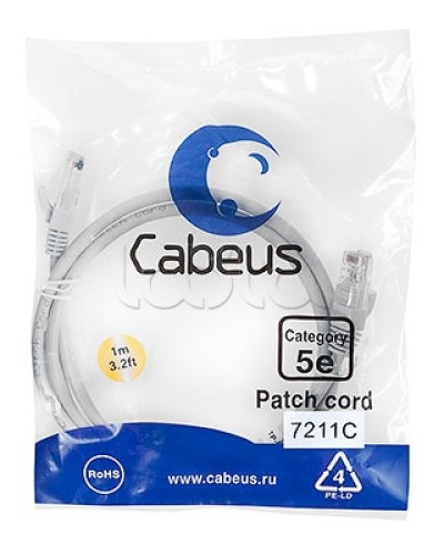 Патч-корд 2xRJ-45/8P8C UTP кат.5е (1 м) Cabeus PC-UTP-RJ45-Cat.5e-1m-BL в Новороссийске Патчкорды (медные) Pintop.ru