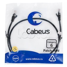 Патч-корд UTP, категория 6, 1 м, неэкранированный, черный Cabeus PC-UTP-RJ45-Cat.6-1m-BK