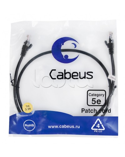 Патч-корд медный U/UTP кат.5е (1м) LSZH (черный) Cabeus (PC-UTP-RJ45-Cat.5e-1m-BK-LSZH) в Новороссийске Патчкорды (медные) Pintop.ru