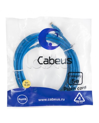 Патч-корд медный U/UTP кат.5е (5м) LSZH (синий) Cabeus (PC-UTP-RJ45-Cat.5e-5m-BL-LSZH) в Новороссийске Патчкорды (медные) Pintop.ru