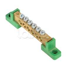 Шина "0" PE 8x12мм 6 отверстий латунь с контактной пластиной 2 зелёных угловых изолятора EKF (sn0-125-06-2-pe)