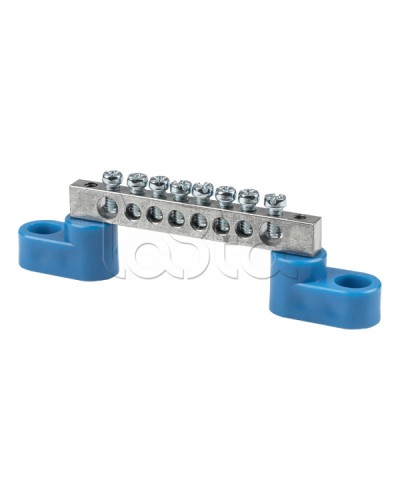 Шина 0 N (6x9мм) 8 отв. цинк 2 синих угловых изолятора EKF (sn1-63-08-2) в Новороссийске Аксессуары для стоек и шкафов Pintop.ru