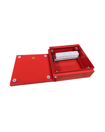 Коробка распределительная огнестойкая КРОПС, IP65, габаритные размеры 150х150х80 мм, для кабелей сечением до 6 мм2, 4 клеммы КМ-Профиль (FRJB-KM-ST5-6-04-КРОПС-IP65) в Новороссийске Распределительные коробки Pintop.ru