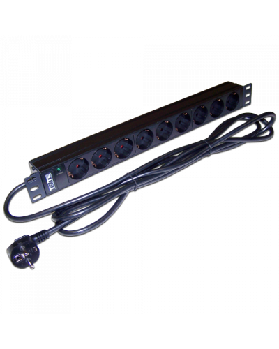 Блок розеток 19, 1-фазный 16A / 250V, 9xSchuko, шнур 3.0 м, вилка Schuko TWT (TWT-PDU19-16A9P-3.0) в Новороссийске Блоки розеток Pintop.ru