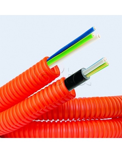 Электротруба ПНД гибкая гофр. д.20мм, цвет оранжевый, с кабелем ВВГнг(А)-LS 3х2,5мм² РЭК ГОСТ+,100м DKC 7S920100 в Новороссийске Труба гофрированная Pintop.ru