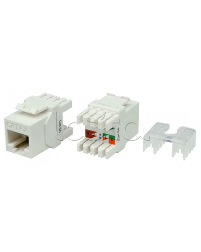 Вставка Keystone Jack RJ-45(8P8C) Hyperline KJ8-8P8C-C6A-180-WH в Новороссийске Модули Keystone Pintop.ru