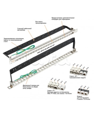 Патч-панель 19, 0.5U, 24xKeystone UTP/STP NIKOMAX (NMC-RP24-BLANK-HU-MT) в Новороссийске Патч панель Pintop.ru