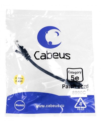 Патч-корд медный U/UTP кат.5е (0,15м) LSZH (черный) Cabeus (PC-UTP-RJ45-Cat.5e-0.15m-BK-LSZH) в Новороссийске Патчкорды (медные) Pintop.ru