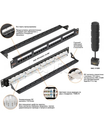 Патч-панель 19, 1U, 24xRJ45 NIKOMAX (NMC-RP24UD2-1U-BK) в Новороссийске Патч панель Pintop.ru